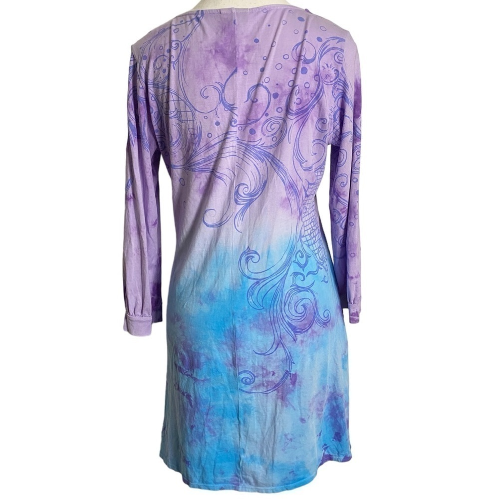 Bambooco Blue and Purple Tie Dye Midi Dress with Embellishments - Picture 2 of 14